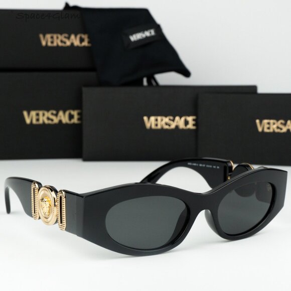 BRAND NEW Versace VE4480U GB1/87 Black Gold Dark Grey Oval Unisex Sunglasses main image 6